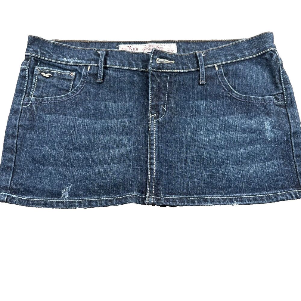 VTG Hollister Denim Micro Mini Skirt Low Rise Size 1 Distressed Y2K Blue